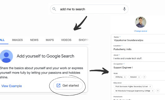 Steps for creating add me to search in Google