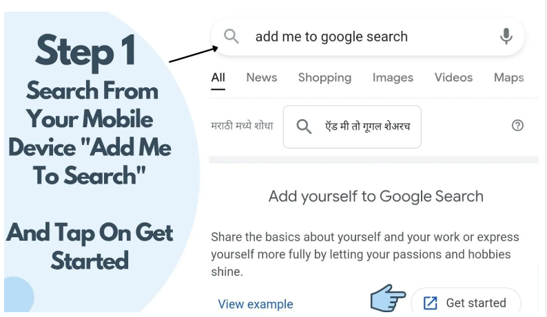 Steps for creating add me to search in Google